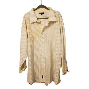 Delf Mens Sz 4XL White Yellow Geometric Long Sleeve Dress Shirt